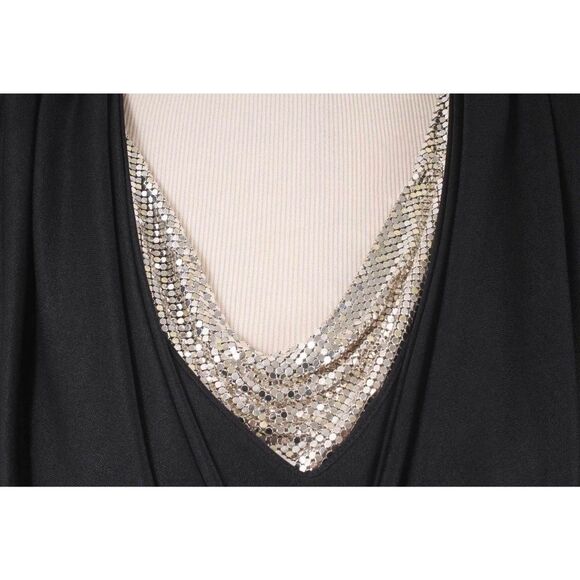 Vintage CARTERET 80s Black Sheath Cocktail Dress with Metal Mesh Neckline Sz 10 - Picture 5 of 6